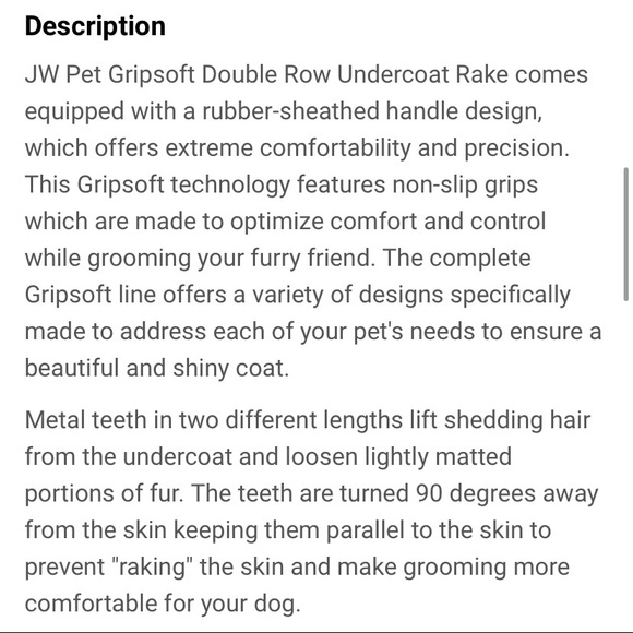 JW Pet Gripsoft Double Row Undercoat Rake - Picture 3 of 9